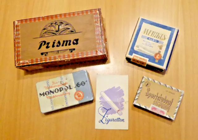 Zigarettendose Monopol 60, Zigarrenkisten Prisma, Sportstudent, Medikus Blau