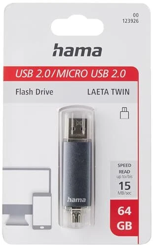 Hama Clé USB 2.0 "Laeta Twin" FlashPen OTG aluminium USB 2.0 jusqu'à 15 Mo/s ...