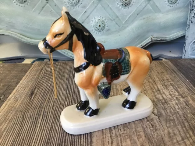 Horse Pony Colt Foal Ceramic  Pony Horse Figure with Saddle 4"Long   Japan