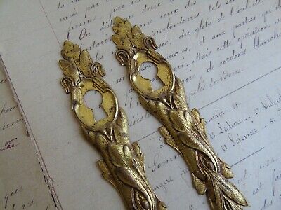 French antique 2 ornately detailed brass tole key hole plates - to any projects 2