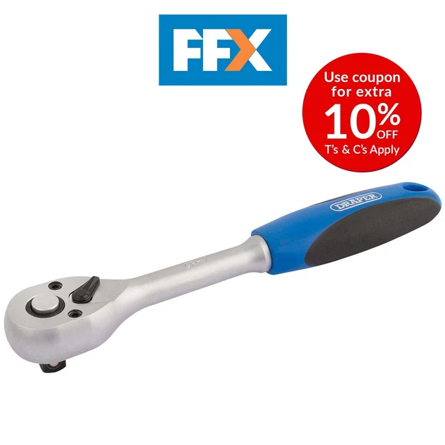 Draper 16428 3/8in Sq Dr 72 Tooth Reversible Soft Grip Ratchets