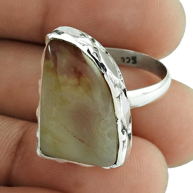 Natural Imperial Jasper Gemstone Cocktail Vintage Ring Size 9 925 Silver E20