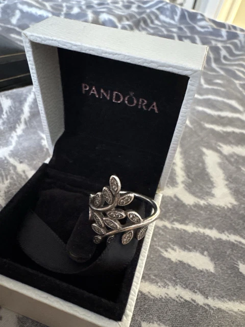 PANDORA SPARKLING LEAF Ring – Size N EU 54, Sterling Silver CZ