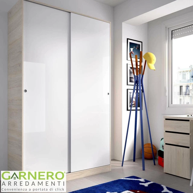 Armadio guardaroba moderno camera 2 ante scorrevoli ROYAL 120 cm rovere bianco