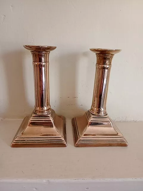 Antique Georgian brass/copper candle sticks/holders a pair C1800