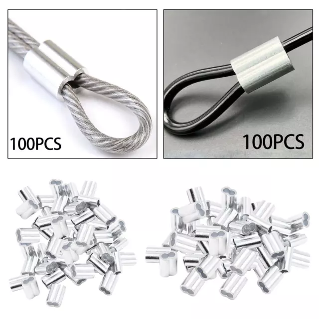 100Pcs Wire Rope Aluminum Sleeves Portable Aluminum Crimping Loop Sleeve