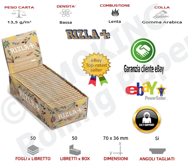 Carrellino Con Ruote Cartine Rizla VERDE Rotoli - 100 Libretti Formato Regolare, Scatola Da Collezione Rotoli Carta Regolare Corte - Foto 3