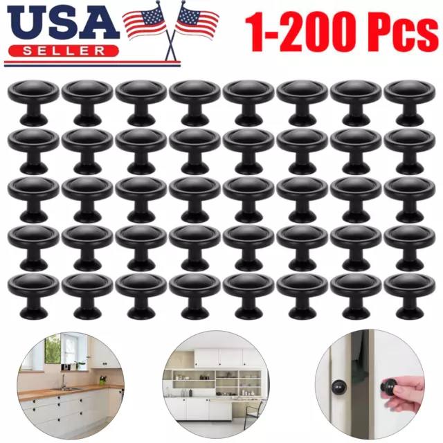 Black Cabinet Knobs Kitchen Drawer Round Handles Dresser Door Hardware Pulls Lot