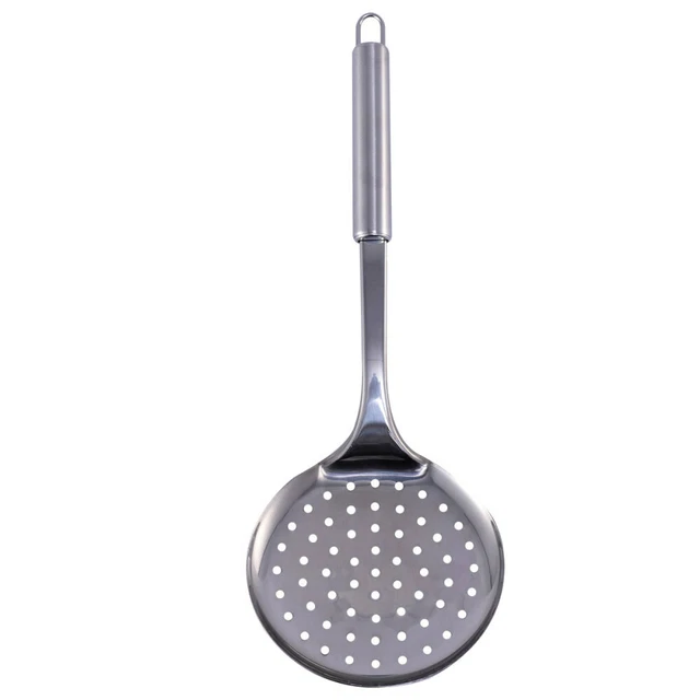 Skimmers de cocina colador de acero inoxidable cuchara skimmer plateada