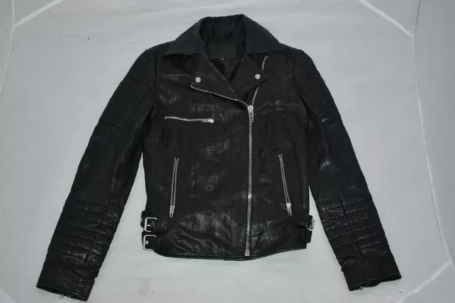 Alexander McQueen MCQ Black Leather Biker Style Zip Cuff Jacket Coat IT40 UK8