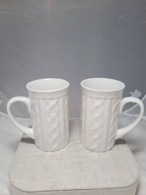 2 Bay Island White Cable Knit Sweater Tall Coffee Mug Cappuccino Tea Cup