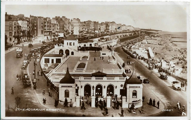 SUPERB SCARCE OLD R/P POSTCARD - THE AQUARIUM - BRIGHTON - SUSSEX 1943 Old Cars