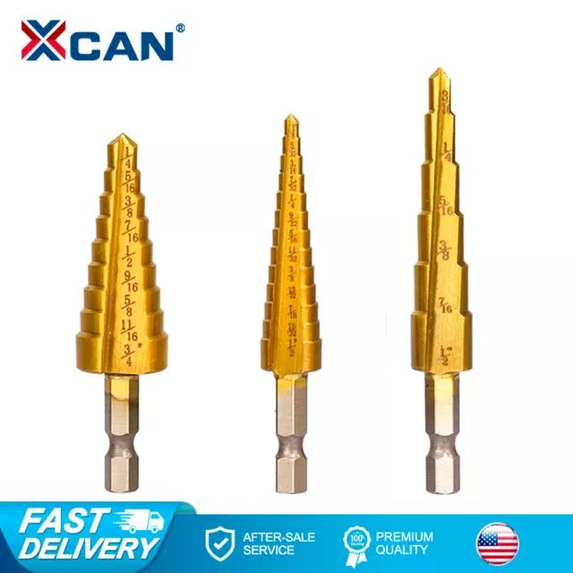 3PCS Step Drill Bit Set Titanium Coated Quick Change Multiple Hole 1/4'' Shank
