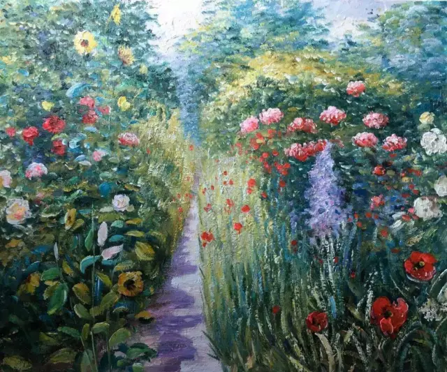 paysage jardin d'apres Monet tableau peinture huile sur toile / garden Giverny a