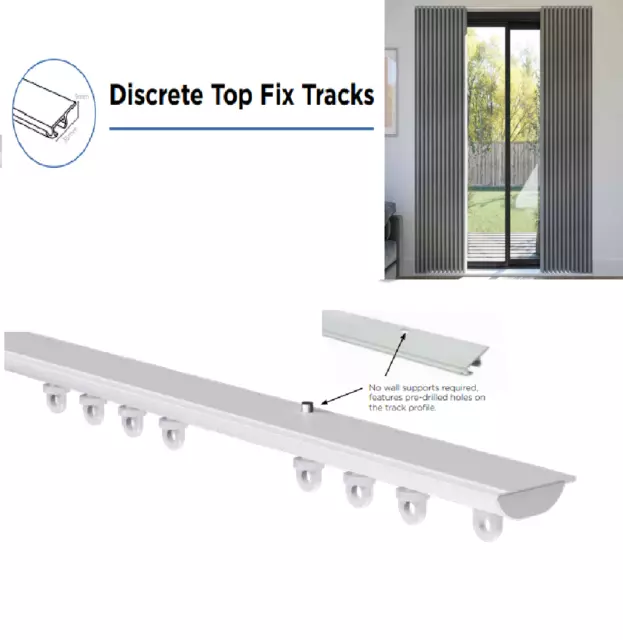 Discrete Top(Ceiling) Fix White Metal Window Curtain Tracks Set & Accessories