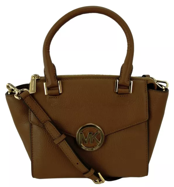 Michael Kors Small Handbag Tan Brown Leather Hudson Satchel Top Handle Bag