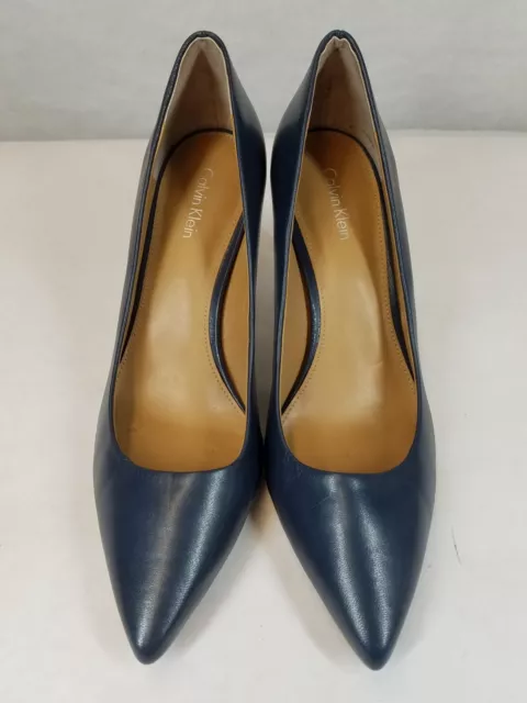 Calvin Klein Women's Gayle Blue Leather Pointed Toe Slip On Pump Heels Size 8.5