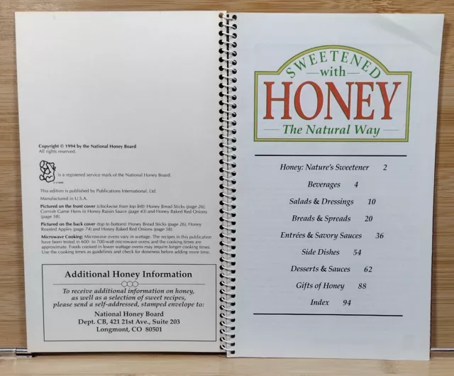 Sweetened with Honey The Natural Way by The National Honey Board (1994, Spiral) 2