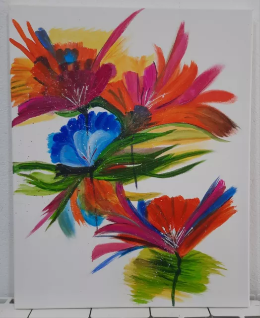 VENDU Tableau peinture toile fleurs abstraites