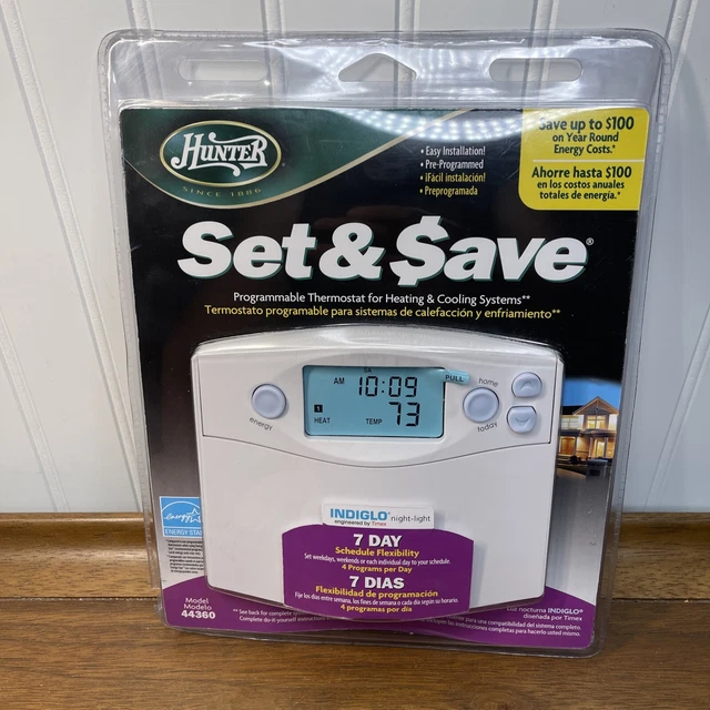 HUNTER 44360 Set and Save 7 Day Digital Programmable Thermostat With Indiglo