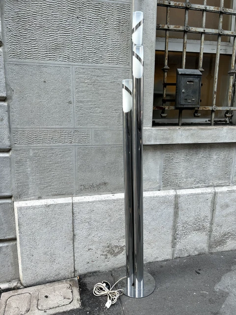 LAMPADA A PIANTANA 70s CROMO VETRO MURANO ITALIAN DESIGN FLOOR LAMP