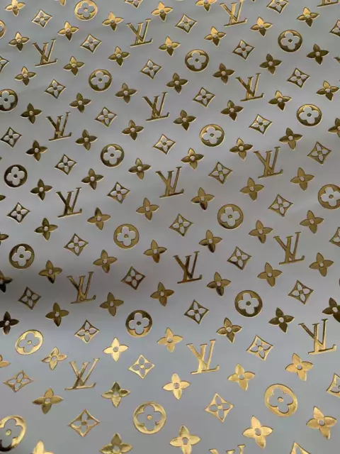 GOLD/WHITE EMBOSSED LV Leather Fabric For Custom Shoes,Bags And Other ...