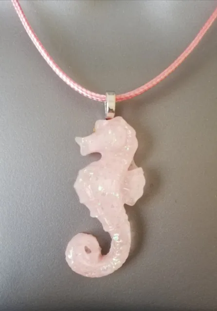 Girls / Ladies Pale Pink Seahorse Necklace - Pendant & 17" Cord Necklace