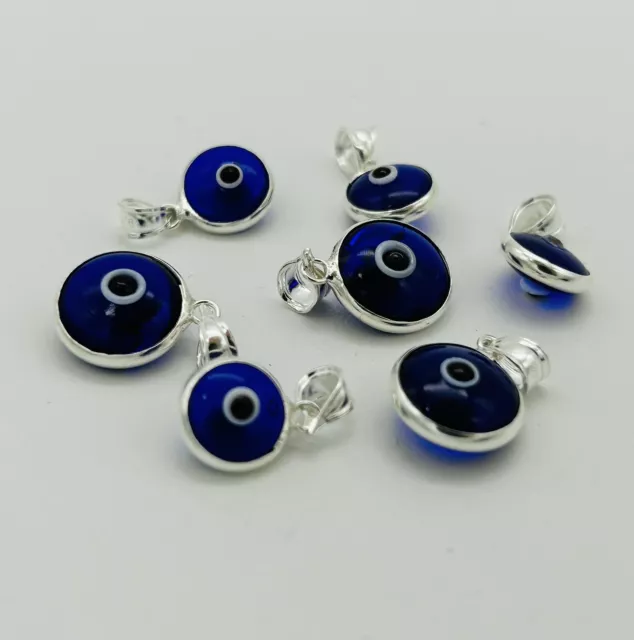 925 Real Sterling Silver Sapphire Blue Evil Eye Pendant Only 8mm 10mm