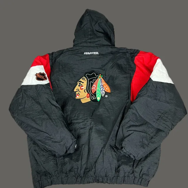 Vintage Chicago Blackhawks Starter Pullover Jacket XL Coat Parka 90s Vtg NHL