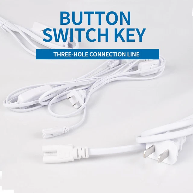 T8 T5 Tube Light Fittings Butt Extension Cable 1.8m Switch Plug Wire Three-Hole