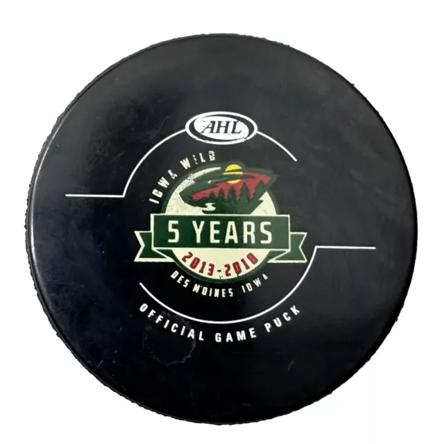 Iowa Wild AHL Black Official Game Puck 5 Years Des Moines 2013-2018 Sher-Wood 🏒