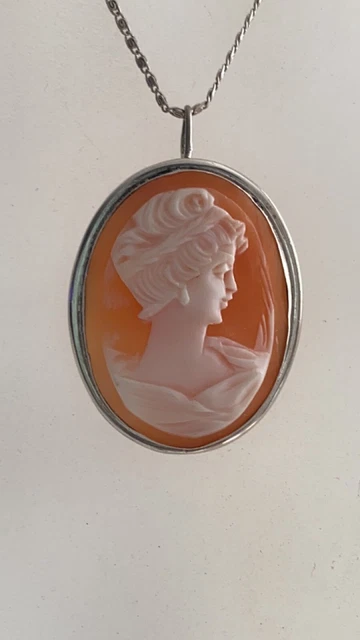 Broche Ancienne Camée - Profil Féminin, Argent, époque Vers 1900, Occasion