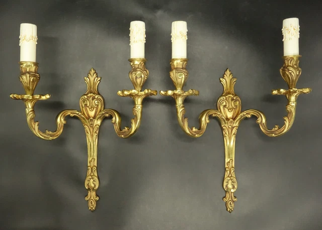 Large Pair Of Sconces Louis Xv Style - Bronze Hettier & Vincent - French Antique