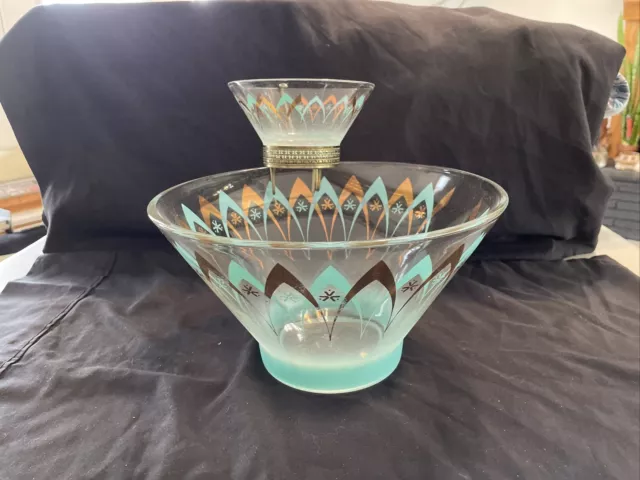 Mcm Anchor Hocking Happy Hour Chip Dip Bowl Atomic Turquoise Aqua Frosted Glass