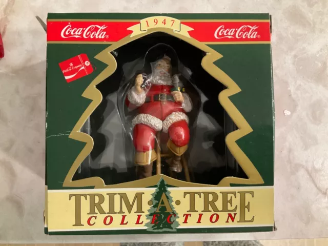 Coca Cola Trim A Tree Collection "Santa on Stool” 1947 Santa Ornament