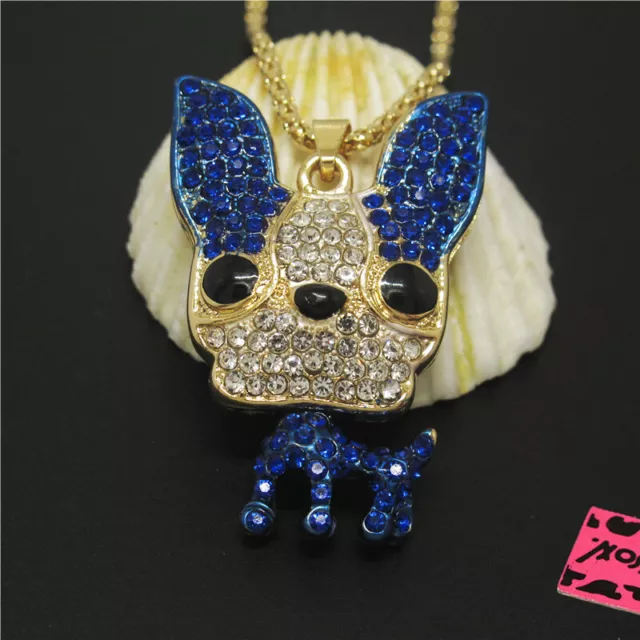 New Blue Bling Cute Puppy Dog Crystal Holiday gifts Pendant Women Necklace 2