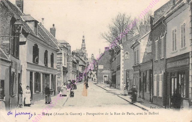 CPA 80700 ROYE Perspective Rue de Paris avec le Beffroi avant la guerre ca1912