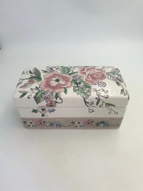 Grande Boîte Décorative Chinoise À Couvercle Céramique Peinte À La Main Couleur Pastel Florale 2