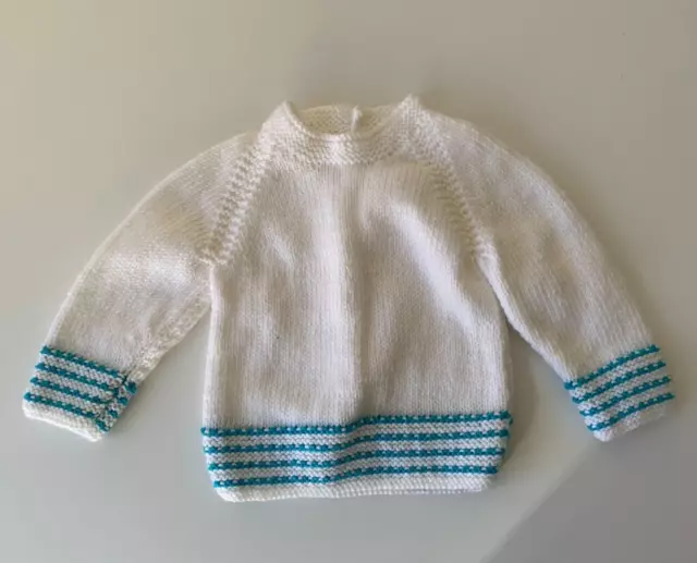 Hand Knitted Toddler Baby White Stripe Jumper