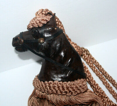 Vintage Horse Gold Tasseled Brown Leather Horse Equestrian Curtain Tieback