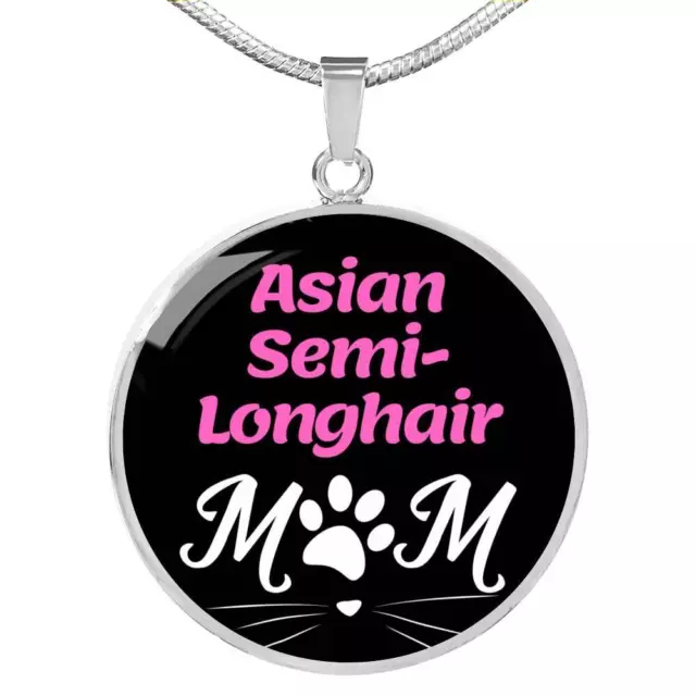 Asian Semi-Longhair Cat Mom Circle Necklace Stainless Steel or 18k Gold 18-22"