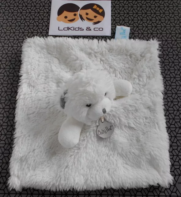 DOUDOU PELUCHE Babynat Baby nat' OURS PLAT PAP' OURS BLANC GRIS 22 cm - D1619