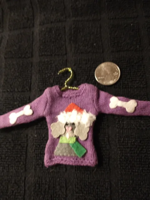Ugly Sweater Poodle On Front And Bone On Collar Miniature Violet Crochet Collar