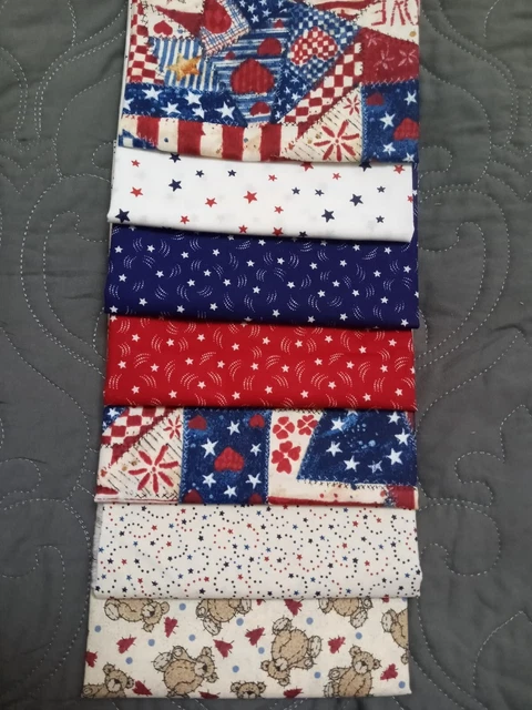 7 Fat Quarts Patriótico Rojo Blanco Azul Bandera 4 de julio Tela de algodón 4 Repolones