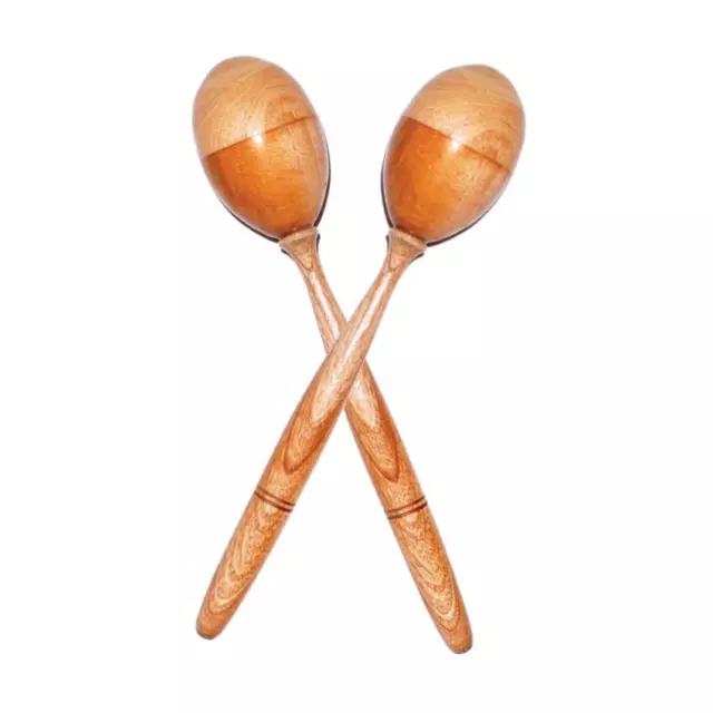 Pair of Wooden Maracas Polished Rounded Egg Shape Shakers Musical Instruments