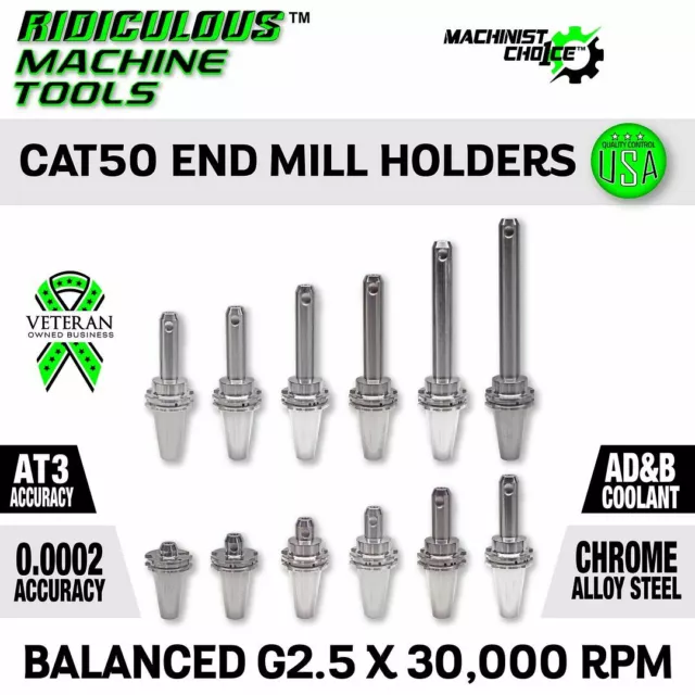 Top Quality Cat50 End Mill Holder 1-1/2" X 8"  G2.5 X 25,000 Rpm (0.0002 T.i.r.)