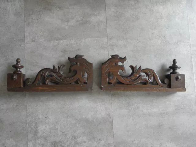 French Antique Pediment Architectural fourniture CARVED WOOD PANEL MANTEL retro