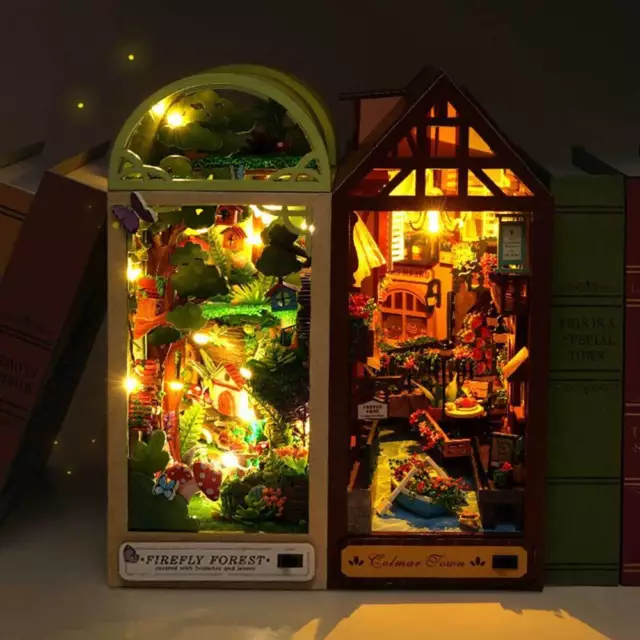 Light UP Rolife LED Book Nook Set -3D Wooden Puzzle - Bookshelf Insert Den Hot