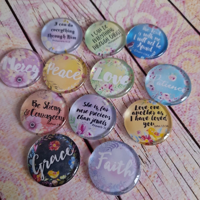 12 Bible Verses and Text Cabochons 25mm Mixed Round Glass Charm Dome Flat Back