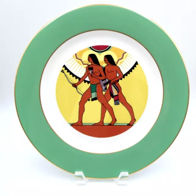 Homer Laughlin Native American Hunting Chop Plate 12in Jade Green Gold Rim